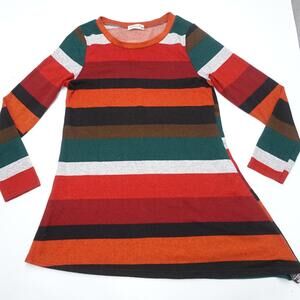 IGenJun Sweater Dress Women's Large Multicolor Striped Round Neck Long Sleeve